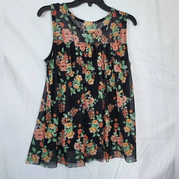 Bobbie Brooks Black‎ Sleeveless Sheer-Yoke Floral Mesh-Overlay Top Size M - Picture 4 of 6